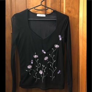 🌟2/$10.00 Black with Purple Flowers